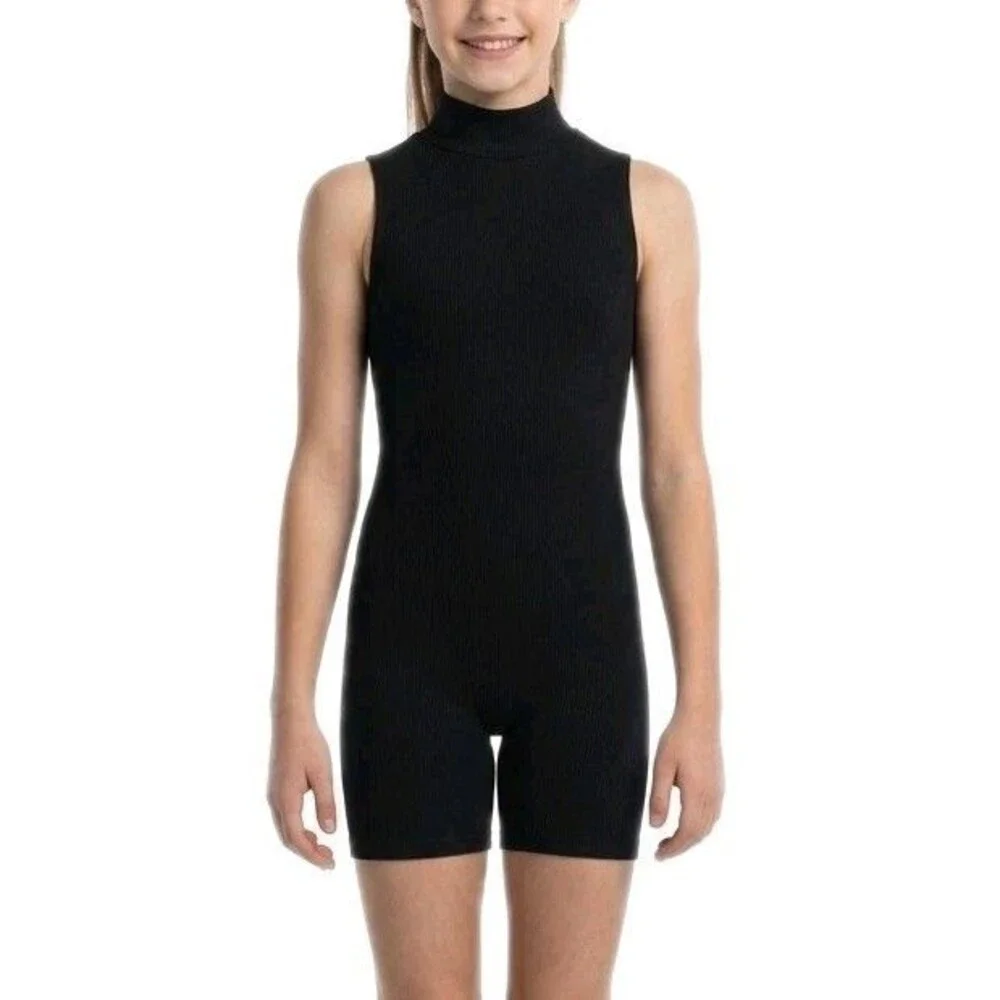Gilda Marx Y2K High Neck Keyhole Cotton Blend Biketard Singlet Black Girls Kids